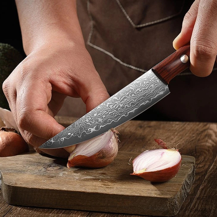 DS-2971A Damascus Steel Forged Blade Paring Knife Rosewood Handle Fruit Knife Factory Wholesale (3)